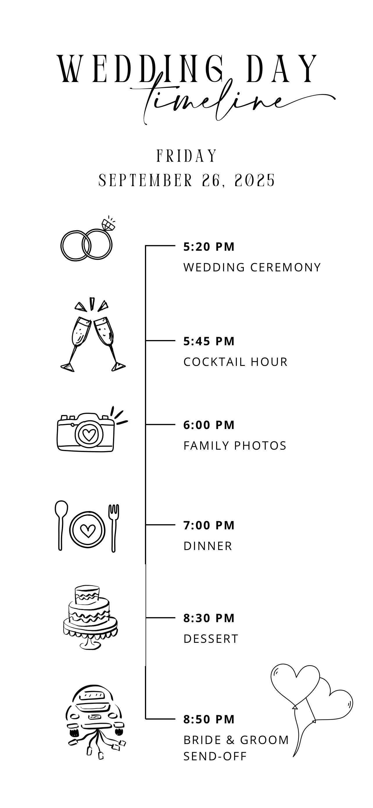 Wedding Day Timeline - Friday September 26, 2025